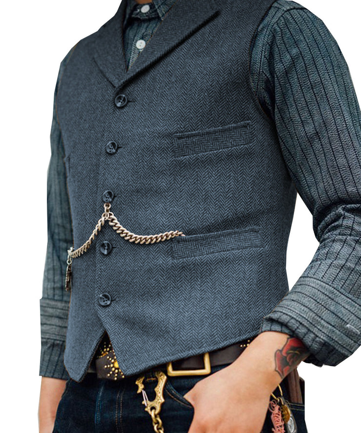 formal vest | Mens Tweed Lapel Vest Jacket Herringbone Waistcoat Casual | Sleeveless Tops Retro Vests Classic 1 1 Blue 2XL 