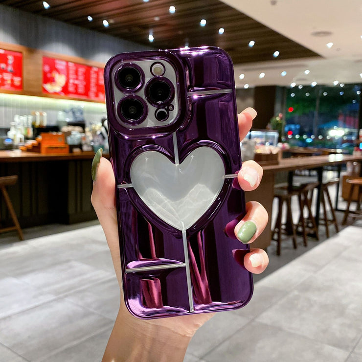 3D Hollow Heart Case For iPhone 14 13 12 11 Pro Max Plus, For Her Gift Plating Soft Silicon Phone Case For iPhone 14 13 12 11 Pro Max Plus 1 1 Purple Iphone13 