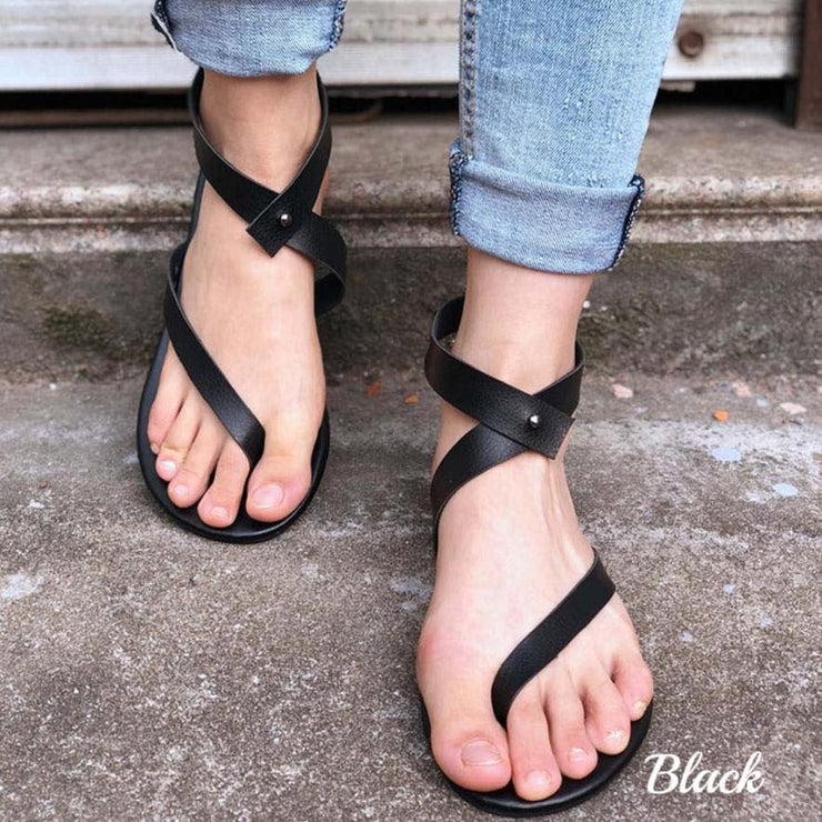 Casual Black Brown Sandals, Leather Straps Ankle Slippers, Soft Breathable Shoes, Cute Flat Slippers, Indoor Outdoor Fashion Slippers 1 1 Black 35 
