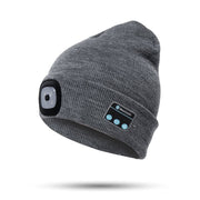 Bluetooth LED Beanie Hat, Dual stereo headphones warm hat bluetooth 5.0 headset LED lighting wireless music player dimmable light mobile phone call hats 1 1 Grey  