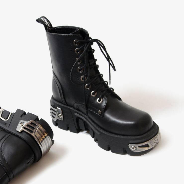 Thick Platform Handmade Women's Ankle Boots, Metal Decor Women's Boots with Biker Punk Metal Gothic 1 1   