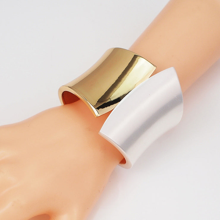 Wide Hinged Cuff Bracelet - Women Chunky Bangle Bracelet Cuff - Color gold / Silver 1 1 Sliver Gold  