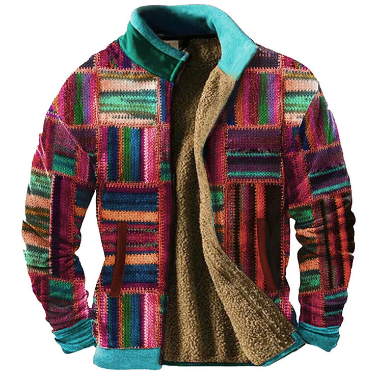 African Kente Style Warm Jacket, Patchwork Pattern Casual Festival Out Door Jacket Men - plus size loveyourmom Love Your Mom Zhlls02 008 2XL 