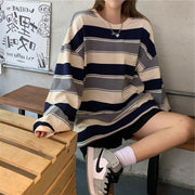 Y2k Loose Oversized Autumn Striped Women Long Sleeves Shirt,  London Fashion Striped Female Sweatshirt Pullovers Harajuku Jumper Cotton Tops Casual 1 Love Your Mom Grey blue L 
