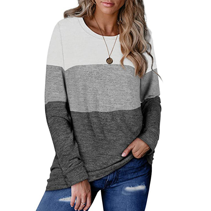 Women's Long Sleeve Casual Pullover Crew Neck Stitching Contrast Color Sweatshirt Loose Trendy Soft Tops for Leggings, color block sweater loose casual top loveyourmom Love Your Mom Grey L 