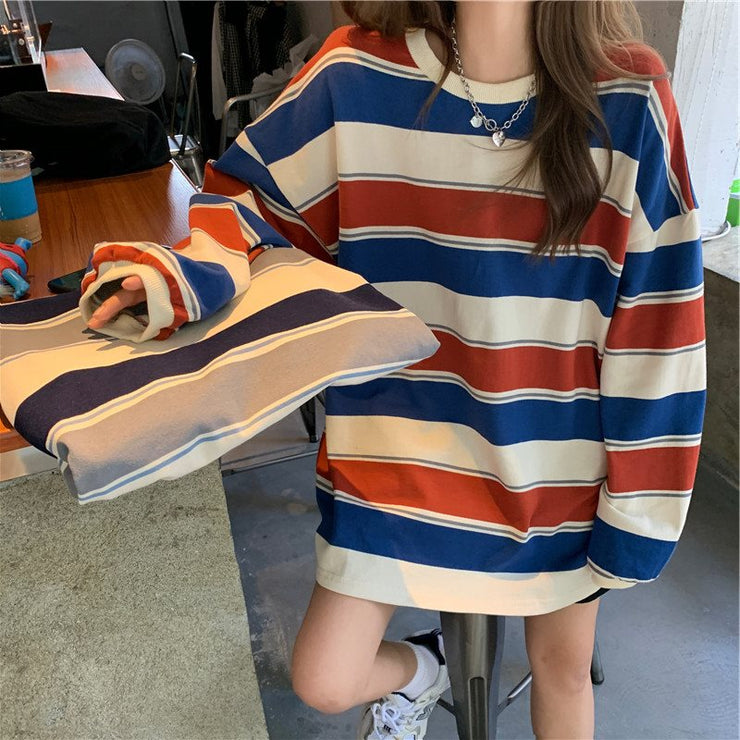 Y2k Loose Oversized Autumn Striped Women Long Sleeves Shirt,  London Fashion Striped Female Sweatshirt Pullovers Harajuku Jumper Cotton Tops Casual 1 Love Your Mom   
