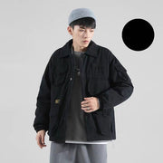 Army Green Men Jackets, Korean Style Techwear Tooling Jacket. Hip Hop Multi-Pockets Loose Plus Velvet Thick Cotton 1 1 Black cotton 3XL 