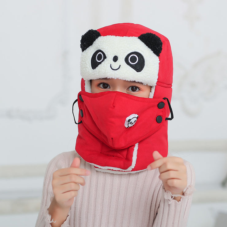 Children Cute Cartoon Balaclava Hat, Bonnet Windproof Thick Warm Hat Cap Earflap Lei Feng hat 1 Love Your Mom 2 Red  