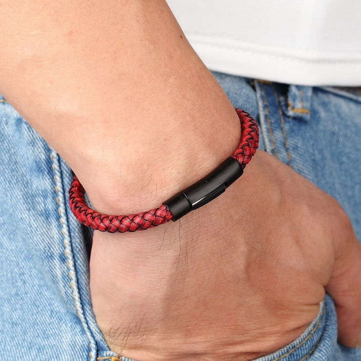 Classic Style Men Leather Bracelet. Black Stainless Steel Button. Neutral Accessories. Hand-woven Jewelry Gifts 1 1   