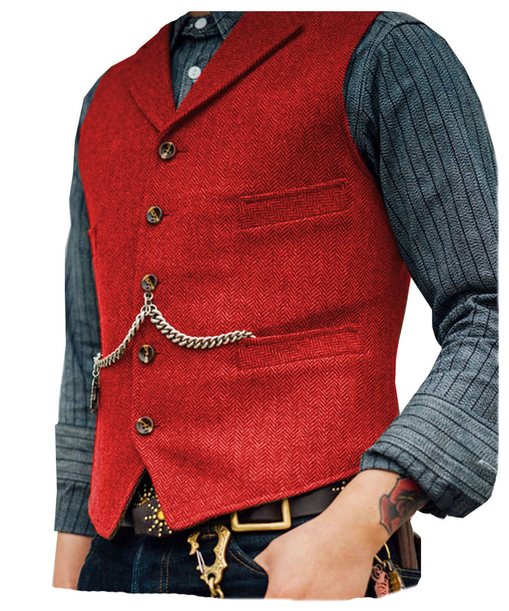 formal vest | Mens Tweed Lapel Vest Jacket Herringbone Waistcoat Casual | Sleeveless Tops Retro Vests Classic 1 1 Red 2XL 