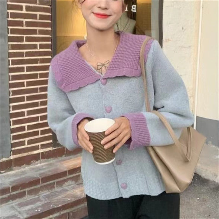 Women's Small Solid Color Doll Collar Sweater 1 Love Your Mom Grey One size 