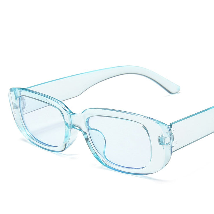 Translucent Thick Frame Sunglasses with Colorful Lenses 1 Love Your Mom Transparent blue frame Style One 