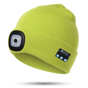Bluetooth LED Beanie Hat, Dual stereo headphones warm hat bluetooth 5.0 headset LED lighting wireless music player dimmable light mobile phone call hats 1 1 Fluorescent yellow  
