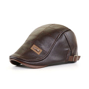 Retro Black Leather Newsboy Hat, Men Adjustable PU Leather Ivy Cap, Flat Cap Driving Hat 1 1   