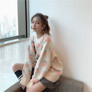 Cute Knitted Cute Strawberry Printed Sweater, Winter Holiday Crewneck Sweater 1 1   