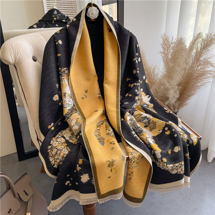 Japan Floral Design Women Warm Winter Scarf Pashmina Shawls Wraps, Thick Neck Scarves Bufanda 1 Love Your Mom Black 180x 65cm 