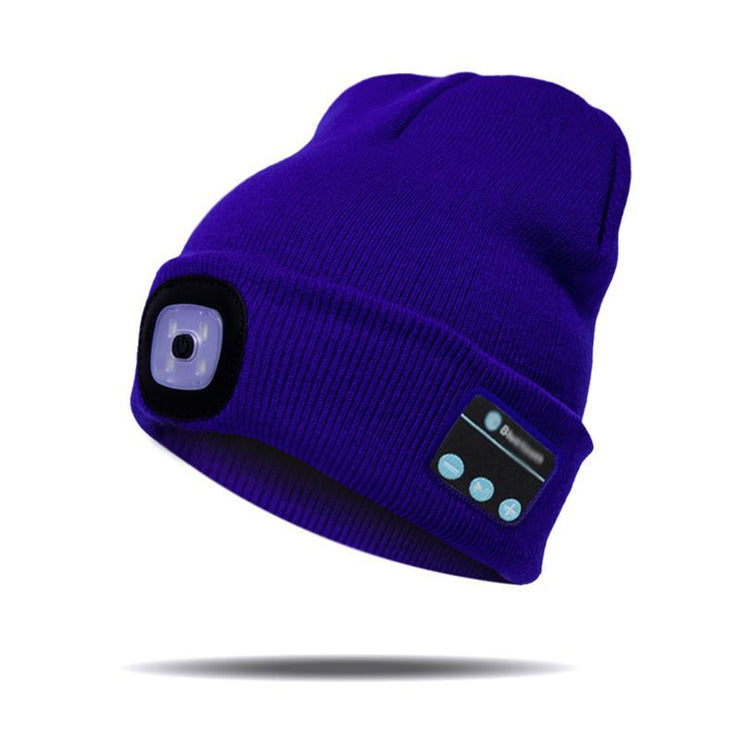 Bluetooth LED Beanie Hat, Dual stereo headphones warm hat bluetooth 5.0 headset LED lighting wireless music player dimmable light mobile phone call hats 1 1 Blue  
