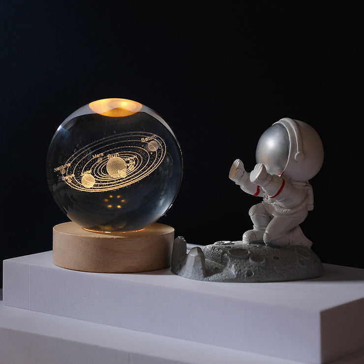 Cosmos Series Luminous Crystal Ball Night Light Desktop Ornament, Crystal Ball Astronaut Planet 3D Engraved Solar System Ball with LED Light Astronomy Space Gift. loveyourmom Love Your Mom Solar System 6cm round base astronaut 