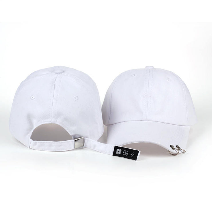 K-pop Baseball Cap, Hip Hop Metal Ring Hat, Unisex Adjustable Hat, Ring Circle Snapback Hats 1 1 White adjustable 