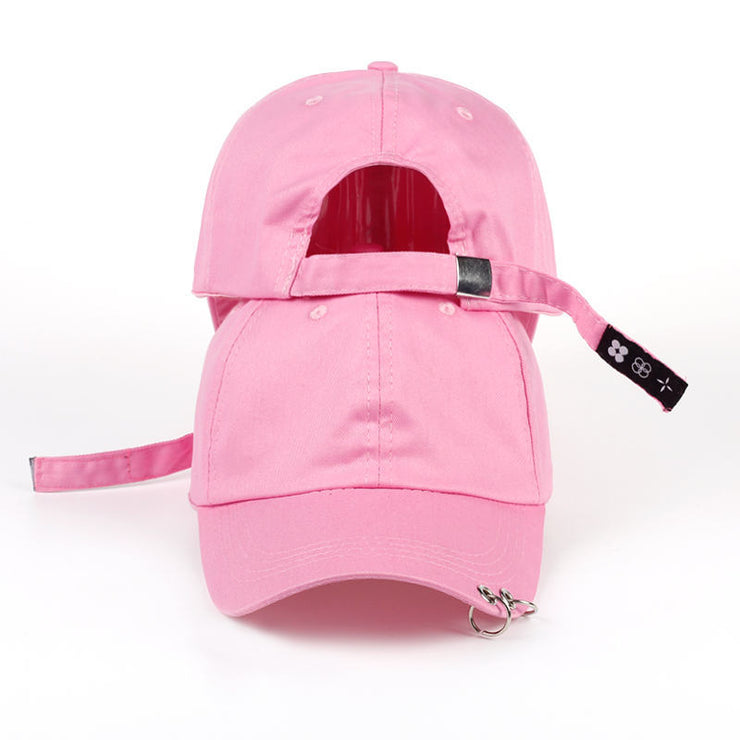 K-pop Baseball Cap, Hip Hop Metal Ring Hat, Unisex Adjustable Hat, Ring Circle Snapback Hats 1 1 Pink adjustable 