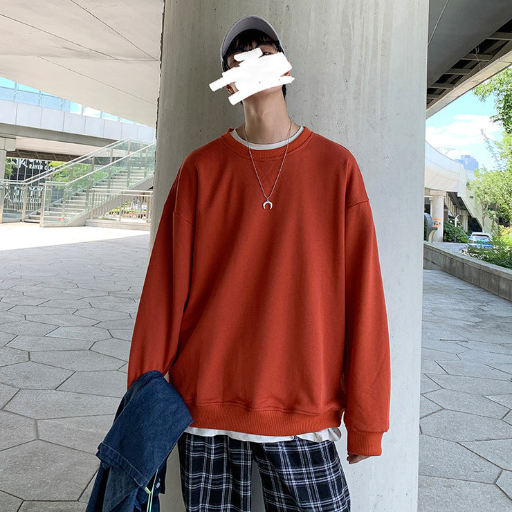Man Basic Coll Oversize Sweatshirt Sweater, Streetwear Skaters Fashion Solid Color Loose Fit 1 1 Orange Red 2XL 