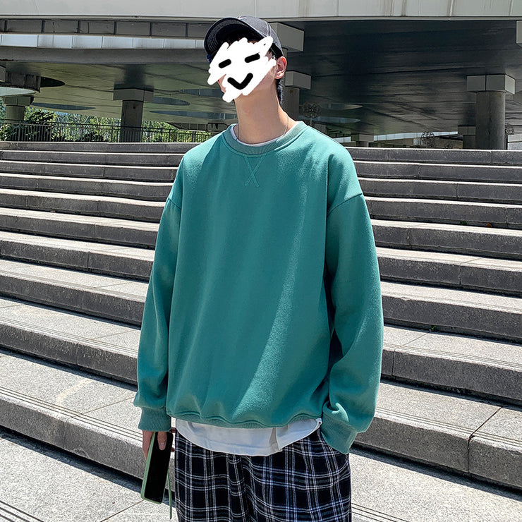 Man Basic Coll Oversize Sweatshirt Sweater, Streetwear Skaters Fashion Solid Color Loose Fit 1 1 Green 2XL 