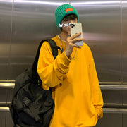 Man Basic Coll Oversize Sweatshirt Sweater, Streetwear Skaters Fashion Solid Color Loose Fit 1 1 Yellow 2XL 