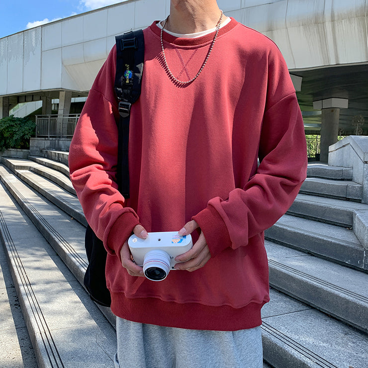 Man Basic Coll Oversize Sweatshirt Sweater, Streetwear Skaters Fashion Solid Color Loose Fit 1 1 Red 2XL 