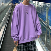 Man Basic Coll Oversize Sweatshirt Sweater, Streetwear Skaters Fashion Solid Color Loose Fit 1 1 Purple 2XL 