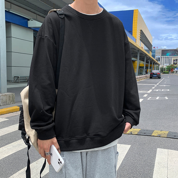 Man Basic Coll Oversize Sweatshirt Sweater, Streetwear Skaters Fashion Solid Color Loose Fit 1 1 Black 2XL 