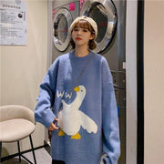 Lazy Duck Printed Cozy Sweater, Warm Winter Couple Aesthetic Sweater, Plus Size Japanese Sweater, Streetwear Couple Outfit 1 1 Blue S 