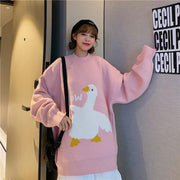 Lazy Duck Printed Cozy Sweater, Warm Winter Couple Aesthetic Sweater, Plus Size Japanese Sweater, Streetwear Couple Outfit 1 1 Pink S 