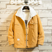 Men Corduroy Down Jackets, Vintage Lapel Sherpa Winter Coats Loose Casual Warm Parkas Thicker Lamb Wool 1 1 Yellow 2XL 