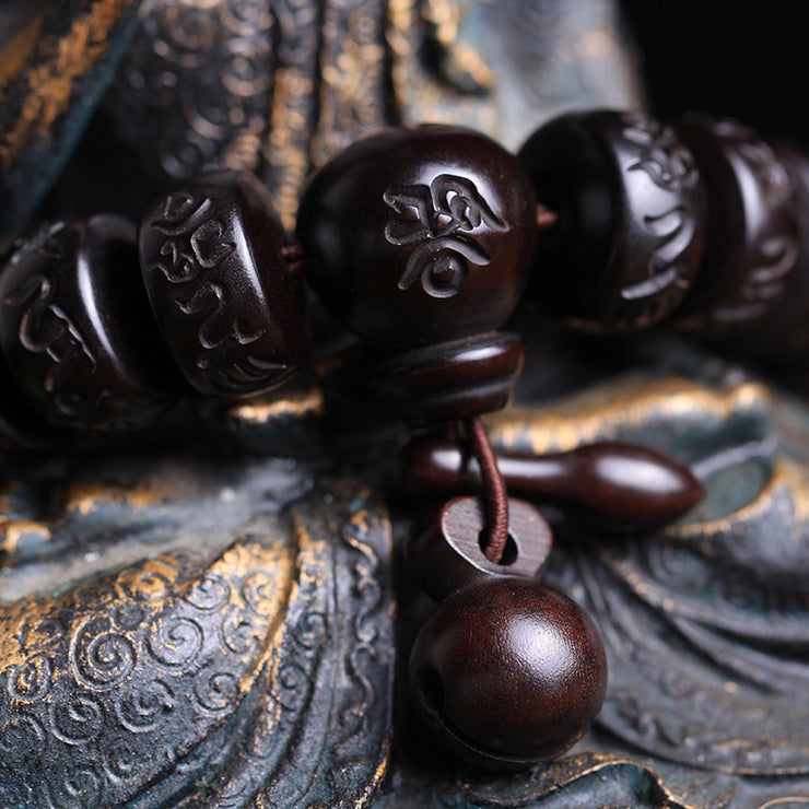 Buddha Stones Tibetan Lightning Strike Wood Protection Bracelet, Six-character Mantra Sanskrit Black Mahogany gift loveyourmom Love Your Mom   