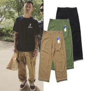 Cropped Overalls Wide-Leg Cotton Pants, Rave Loose Trend Straight-Leg Pants, Color: Black,Green,Khaki 1 1   
