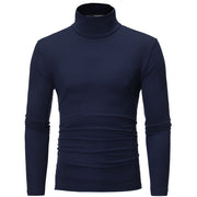 Winter Men's Casual Mock Turtleneck Shirt, Slim Fit Basic Tops, Slim Fit Solid Color Half High Neck Long Sleeved T-Shirt Tight Bottoming loveyourmom Love Your Mom Navy Blue 2XL 