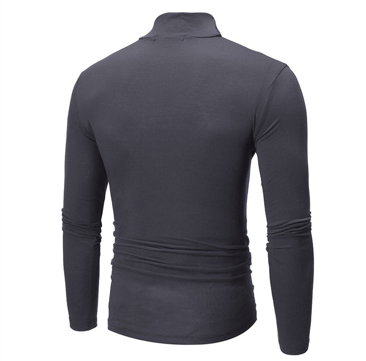 Winter Men's Casual Mock Turtleneck Shirt, Slim Fit Basic Tops, Slim Fit Solid Color Half High Neck Long Sleeved T-Shirt Tight Bottoming loveyourmom Love Your Mom Dark Grey 2XL 