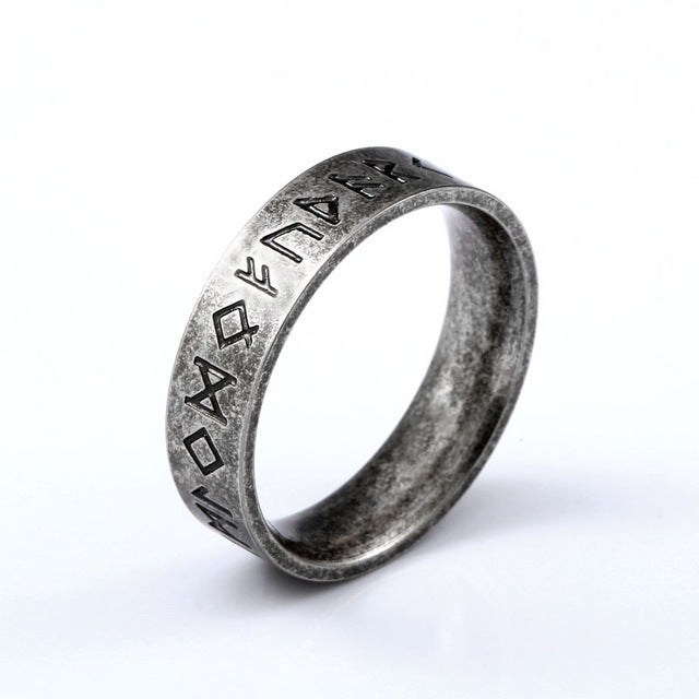 Viking Elder Futhark Rune Ring , 7mm Band Ancient Dark 316L Stainless Steel - Odin Norse Viking Amulet Rune Me 1 1 6mm 10 