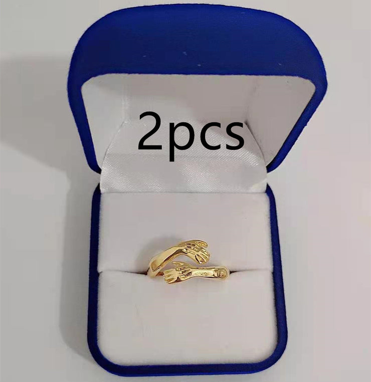 Gold Participation Ring ,Gold Hands Ring ,Give and Take Ring,Hand Gesture Jewelry - Gold Yogi Mudra Ring, Art jewelry 1 Love Your Mom Gold 2pcs Case Packing 