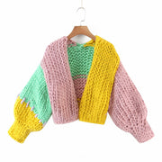 Candy Color Sweater Coat, Crochet Knitted Cardigan Sweater, Designer Long Sleeve Knit Sweater, Winter Christmas Sweater Handmade 1 1 Yellow pink One size 