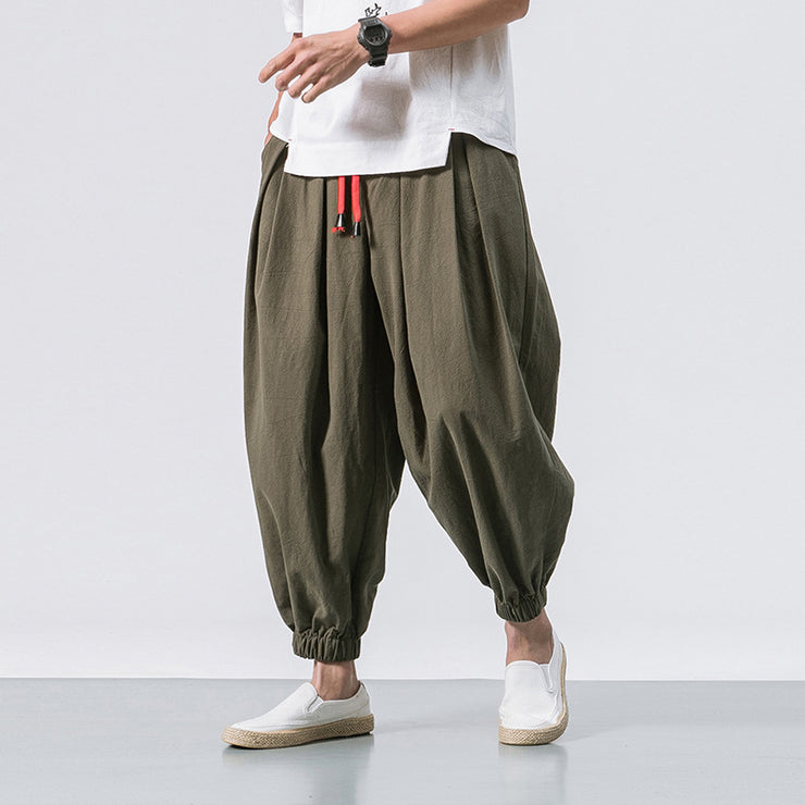 Tokyo Cotton Linen Harem Yunarami Pants, Men Streetwear Joggers Baggy Drop-crotch Pants Casual Trousers, M-5XL loveyourmom Love Your Mom Army Green 2XL 