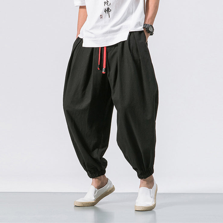 Tokyo Cotton Linen Harem Yunarami Pants, Men Streetwear Joggers Baggy Drop-crotch Pants Casual Trousers, M-5XL loveyourmom Love Your Mom Black 2XL 