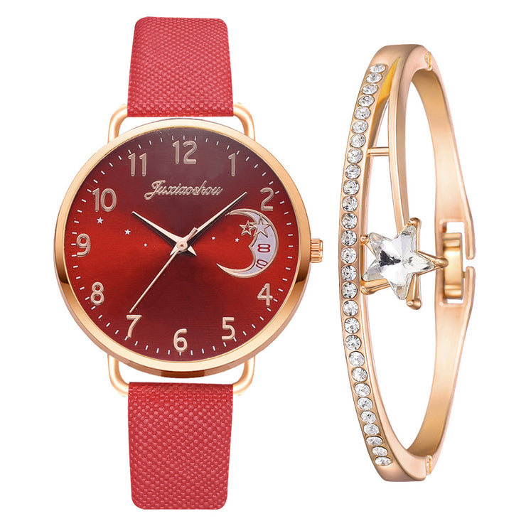 Women Quartz Watch with Bracelet, Sparkle Bling Stones Bracelet, Aesthetic Analog Ladies Watch, Birthday Gifts for Her, Luxury Christmas Gifts 1 1 Red  