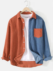 Men's Fashion Color Contrast Lapel Corduroy Jacket loveyourmom Love Your Mom Orange 2XL 