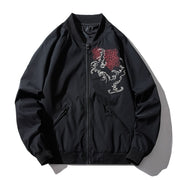 Embroidery Dragon Pattern Baseball Bomber Jacket Coat, Japan Rave Streetwear Techwear Jacket loveyourmom Love Your Mom Cotton 2XL 