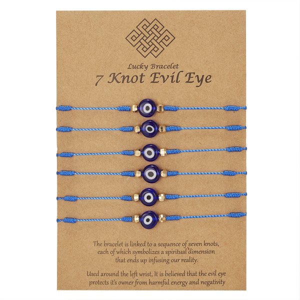 Evil Eye Bracelet Set For Women Pack of 6 • Seven Knots Lucky Nazar Bracelet • Family Mother Father Baby Protection • 7 Knots Red String 1 1 6 blue ropes  