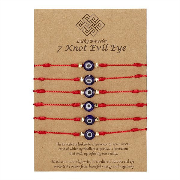 Evil Eye Bracelet Set For Women Pack of 6 • Seven Knots Lucky Nazar Bracelet • Family Mother Father Baby Protection • 7 Knots Red String 1 1 6 red ropes  