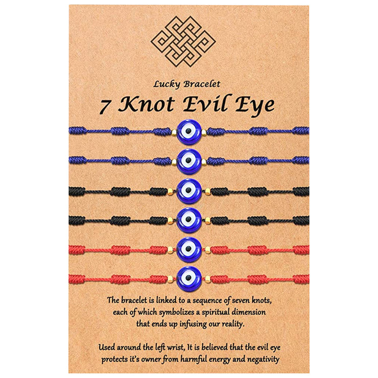 Evil Eye Bracelet Set For Women Pack of 6 • Seven Knots Lucky Nazar Bracelet • Family Mother Father Baby Protection • 7 Knots Red String 1 1 6 suits  