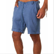 Man Linen Shorts, Casual Lace-up Sweatpants, Summer Cotton Casual Trunks - Color: white, green, black, blue, beige 1 1 Blue 2XL 