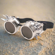 Steampunk Burning Man Festival Protective Glasses With Rivets, Cool windproof Rave Outdoor SunGlasses loveyourmom Love Your Mom Bright silver  